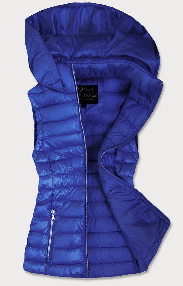 Prošívaná lesklá dámská vesta v chrpové barvě (7000) odcienie niebieskiego S (36)