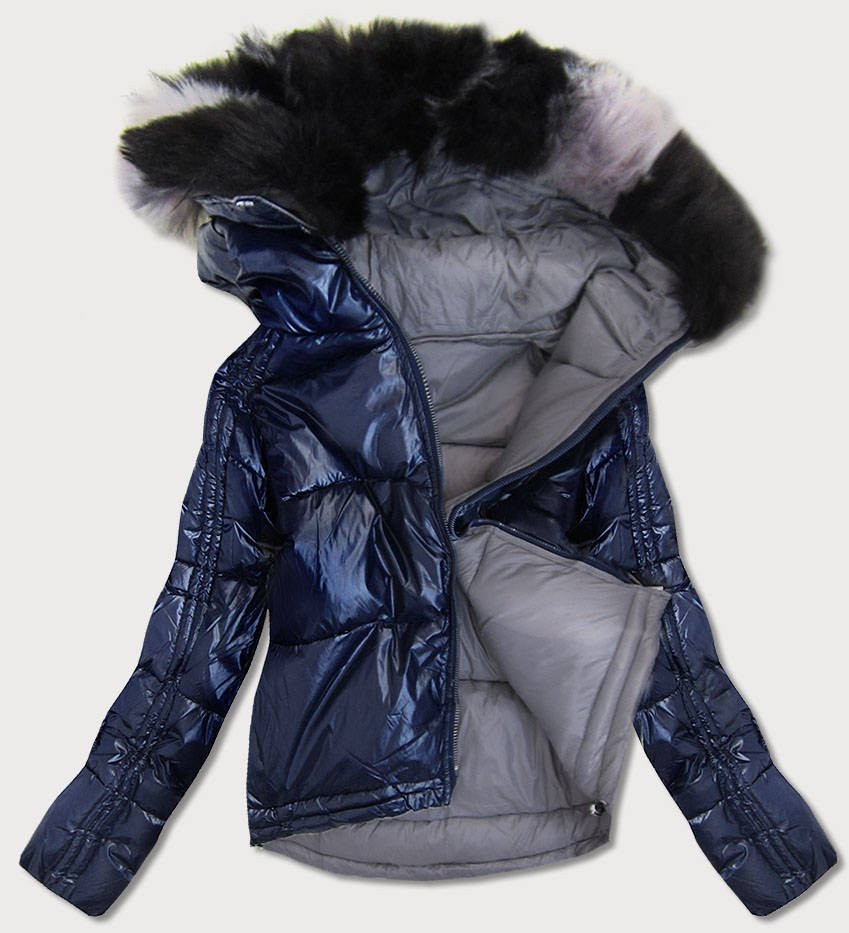 Tmavě modro-šedá oboustranná dámská bunda (B9555) odcienie szarości L (40)