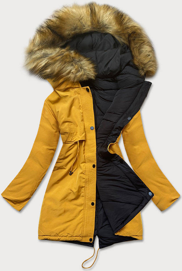 Žluto-černá oboustranná dámská zimní bunda (M-136) odcienie żółtego S (36)