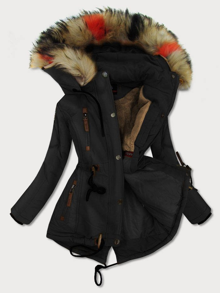 Černá dámská zimní bunda s kapucí (208-1) odcienie czerni XXL (44)