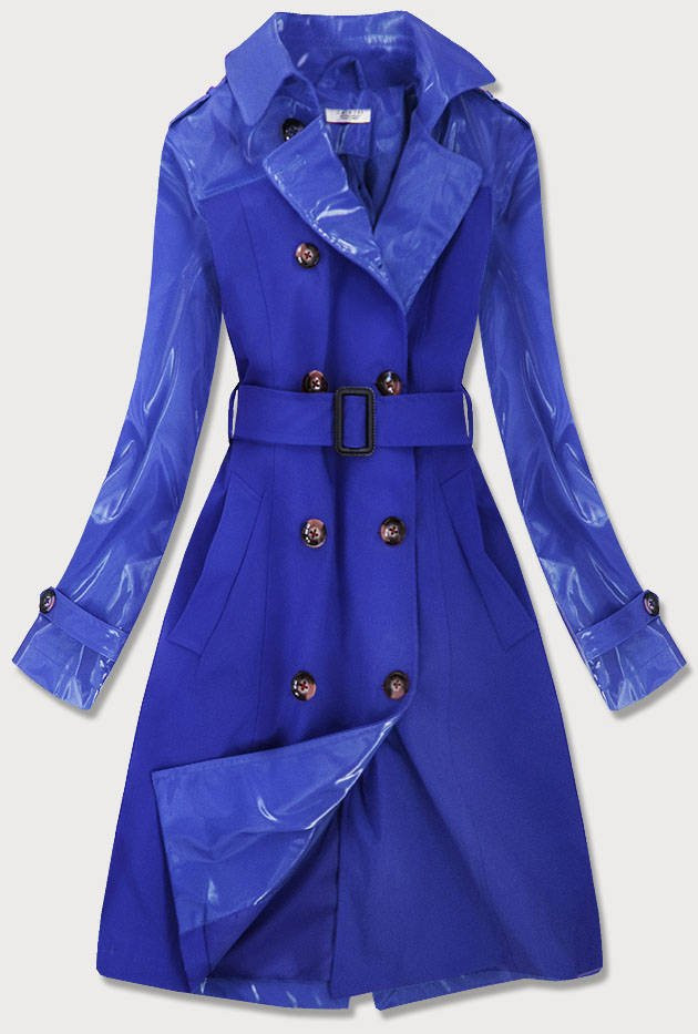 Světle modrý tenký kabát z různých spojených materiálů (YR2027) odcienie niebieskiego L (40)