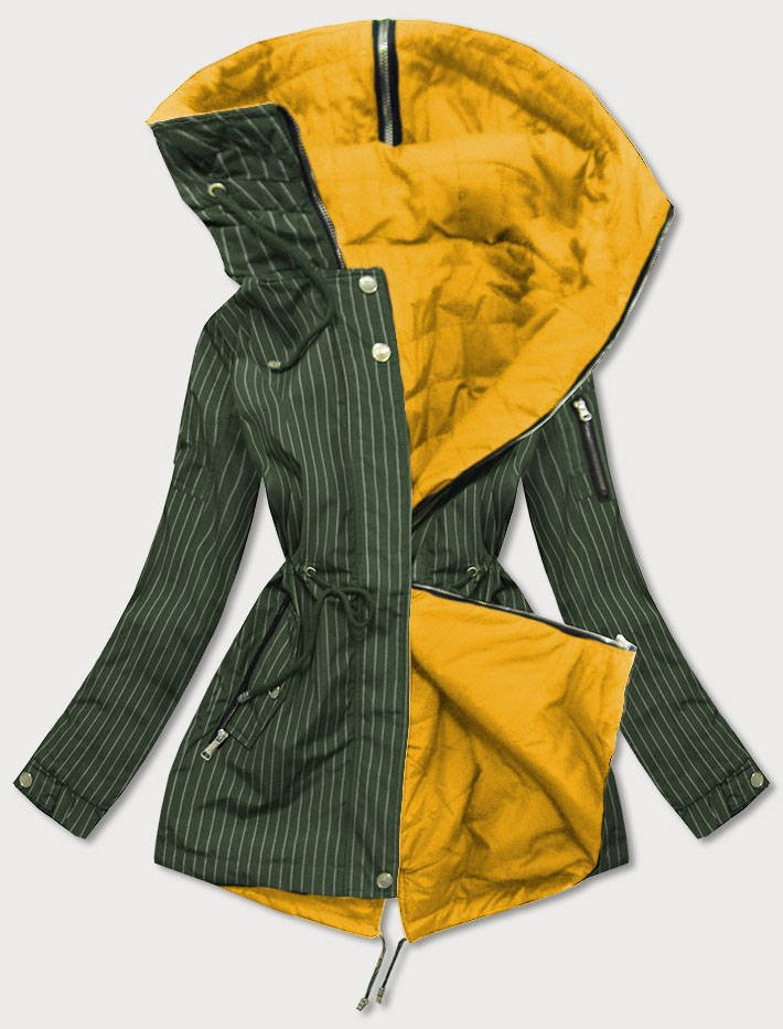 Khaki-žlutá oboustranná pruhovaná bunda s kapucí (W659) odcienie żółtego XXL (44)