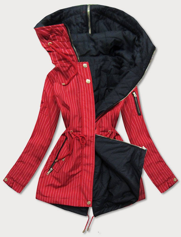 Červeno-černá oboustranná pruhovaná bunda s kapucí (W659) odcienie czerwieni XXL (44)