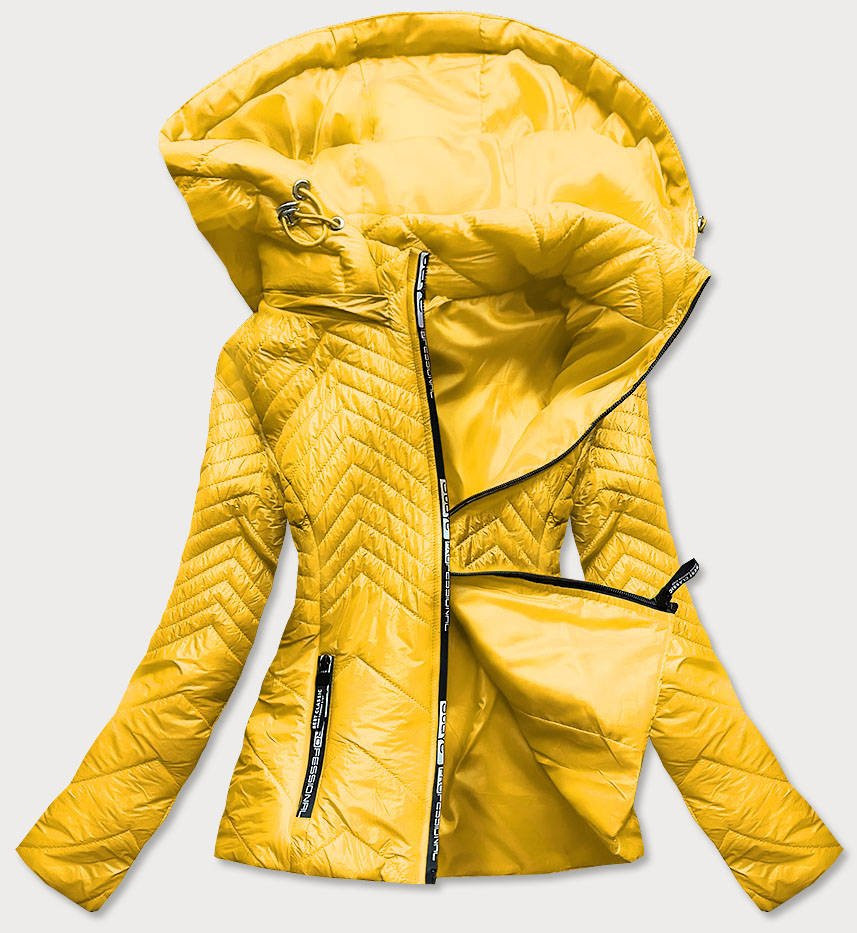 Krátká žlutá prošívaná dámská bunda s kapucí (B9566) odcienie żółtego XXL (44)