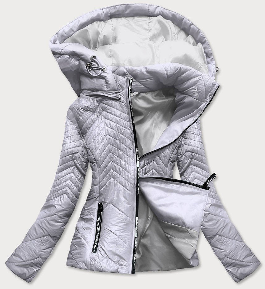 Krátká šedá prošívaná dámská bunda s kapucí (B9566) odcienie szarości L (40)