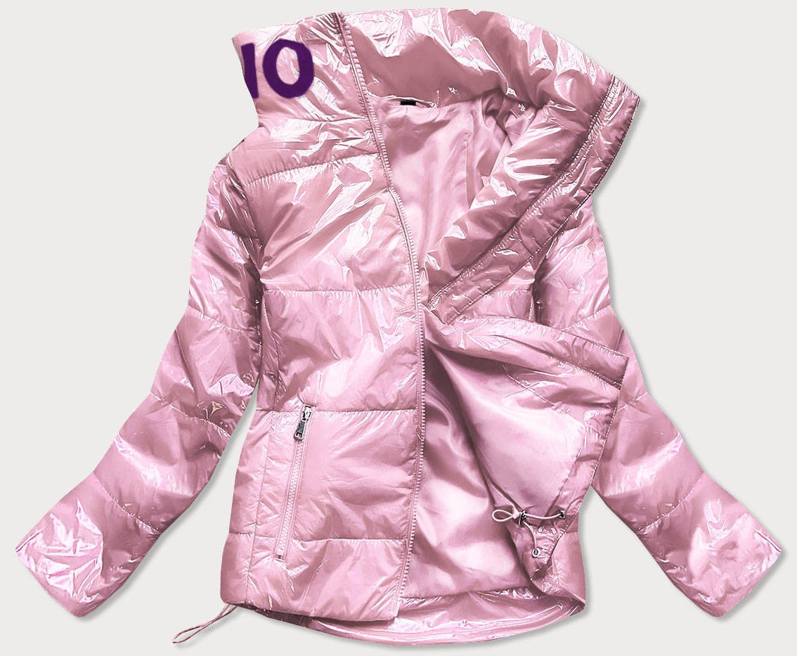 Krátká růžová prošívaná dámská bunda se stojáčkem (B9567) odcienie różu XXL (44)
