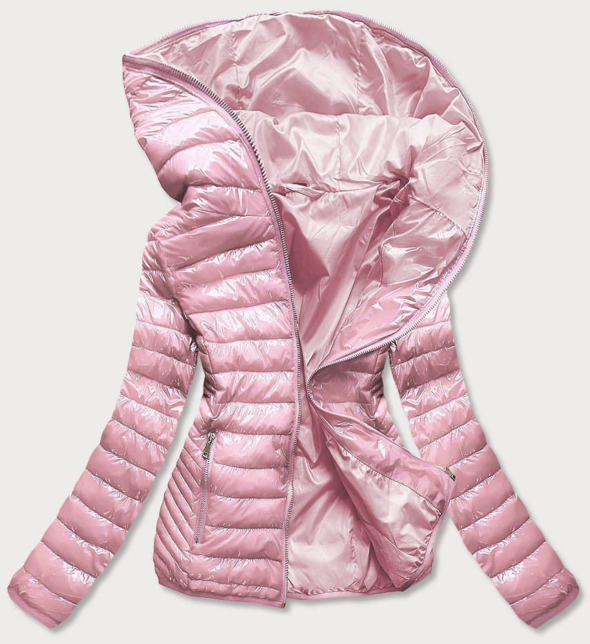 Růžová prošívaná dámská bunda s kapucí (B9561) odcienie różu XXL (44)