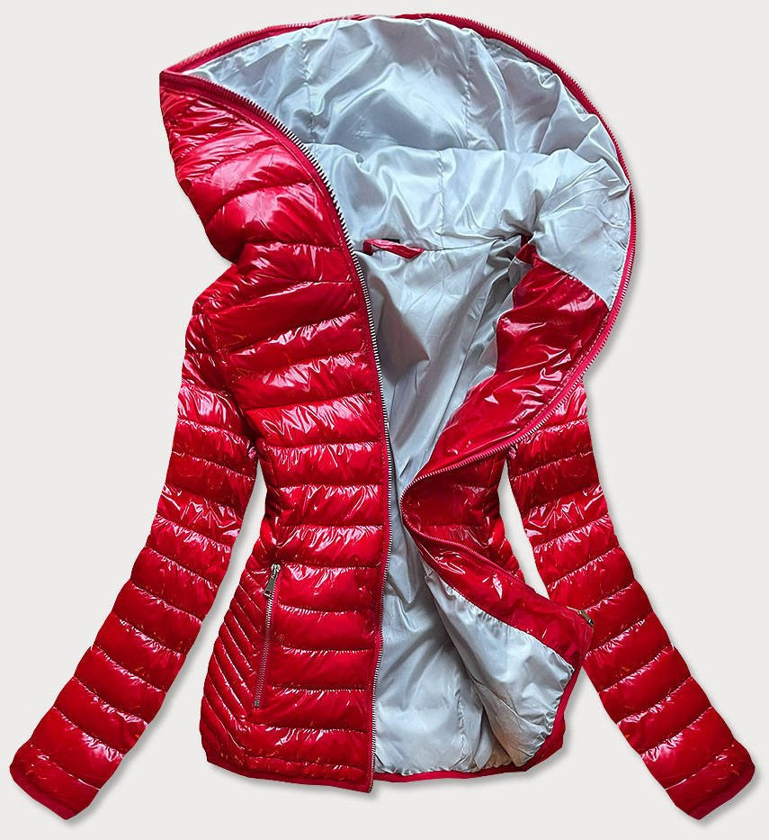 Červená prošívaná dámská bunda s kapucí (B9561) červená L (40)