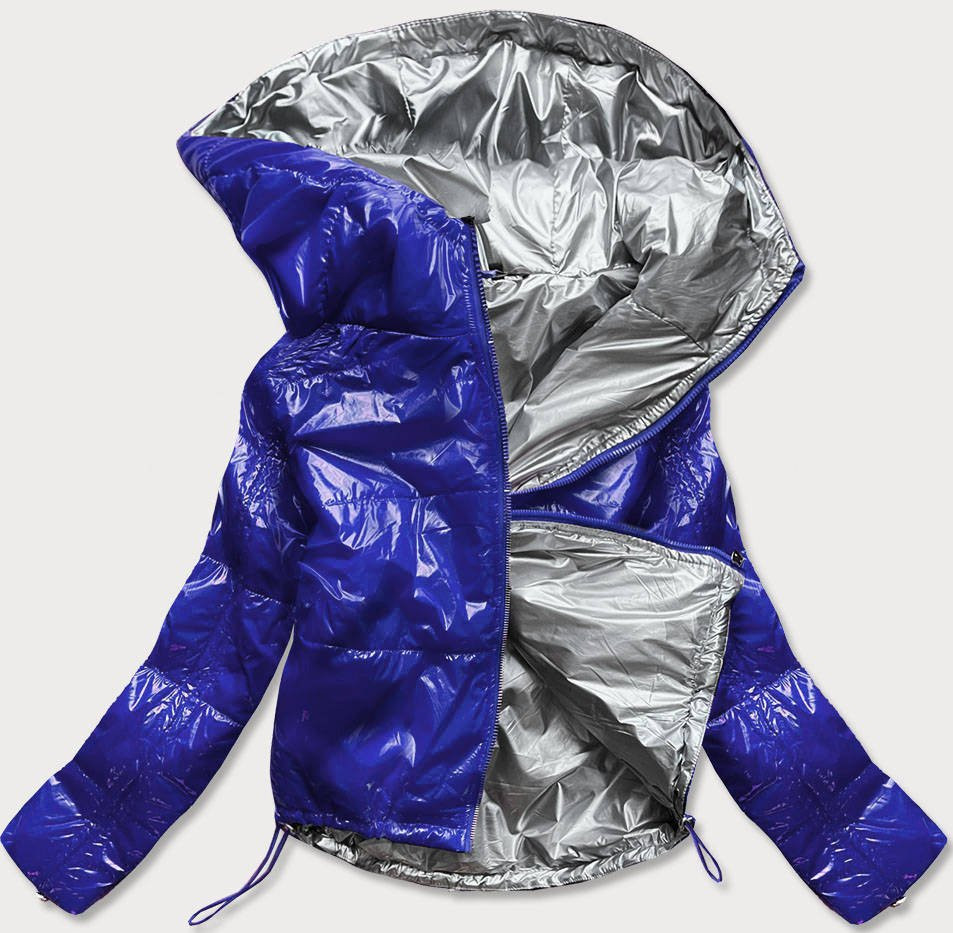 Světle modrá lesklá prošívaná dámská bunda s kapucí (B9560) odcienie niebieskiego M (38)
