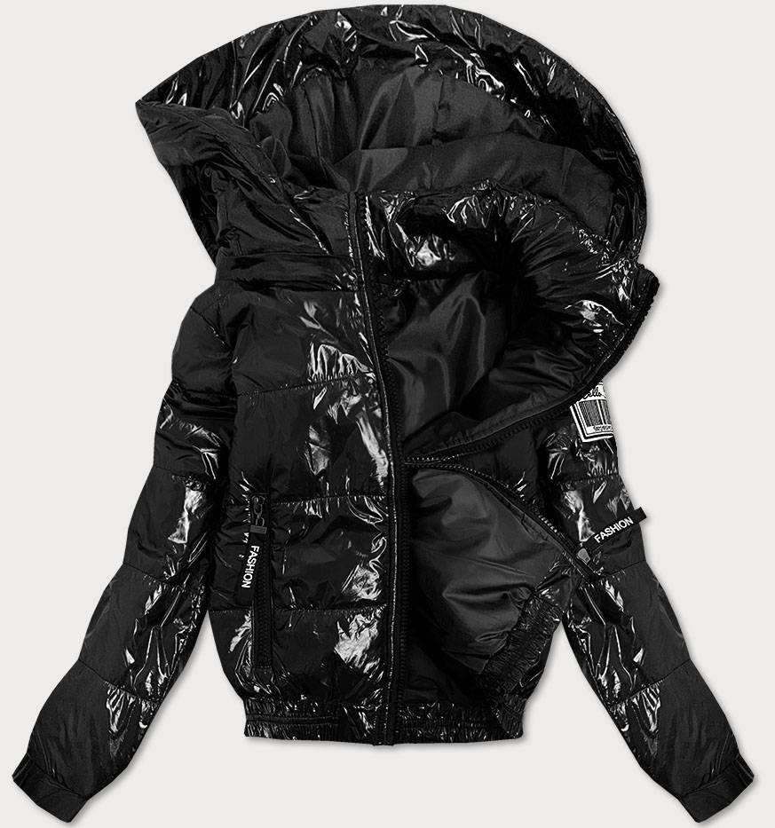 Krátká černá lesklá dámská bunda (B9572) odcienie czerni XL (42)