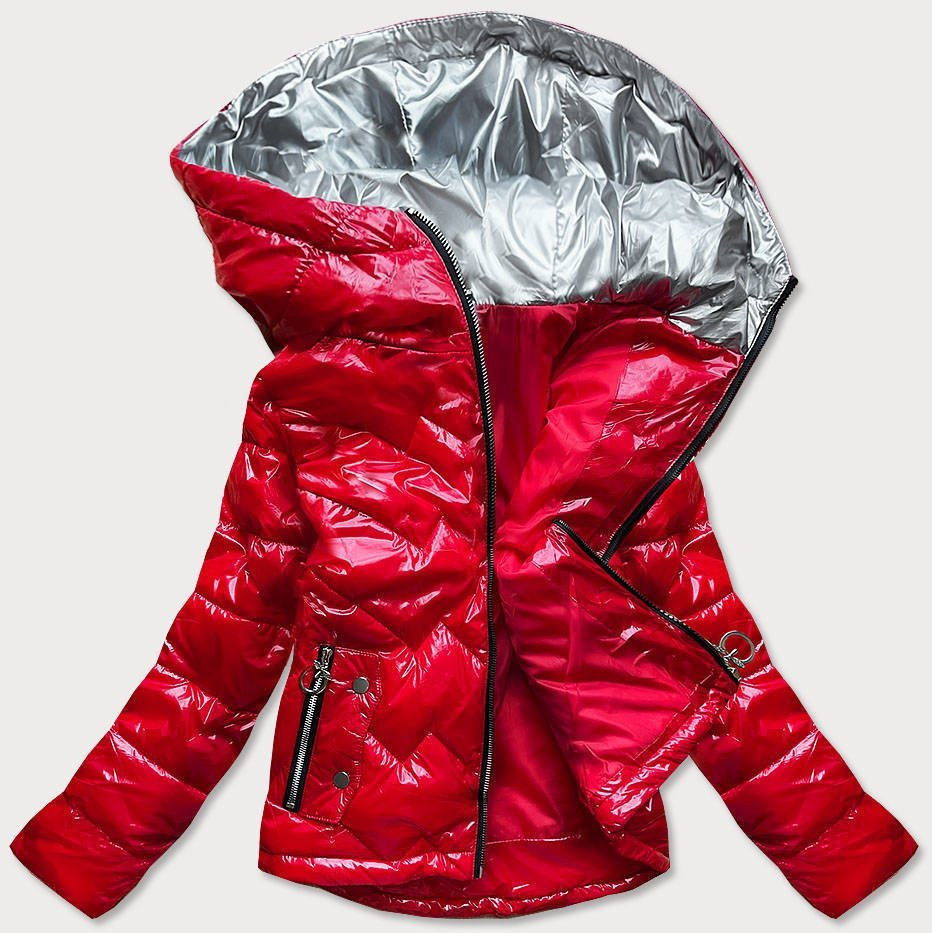 Červená prošívaná dámská bunda s kapucí (R9562) odcienie czerwieni XXL (44)