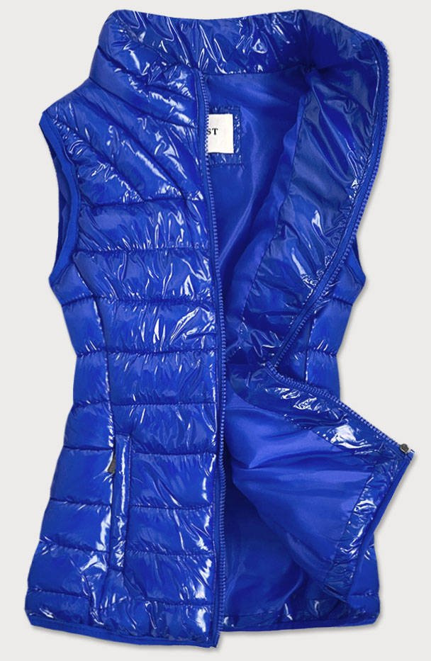 Světle modrá dámská lesklá vesta se stojáčkem (B0107) odcienie niebieskiego S (36)