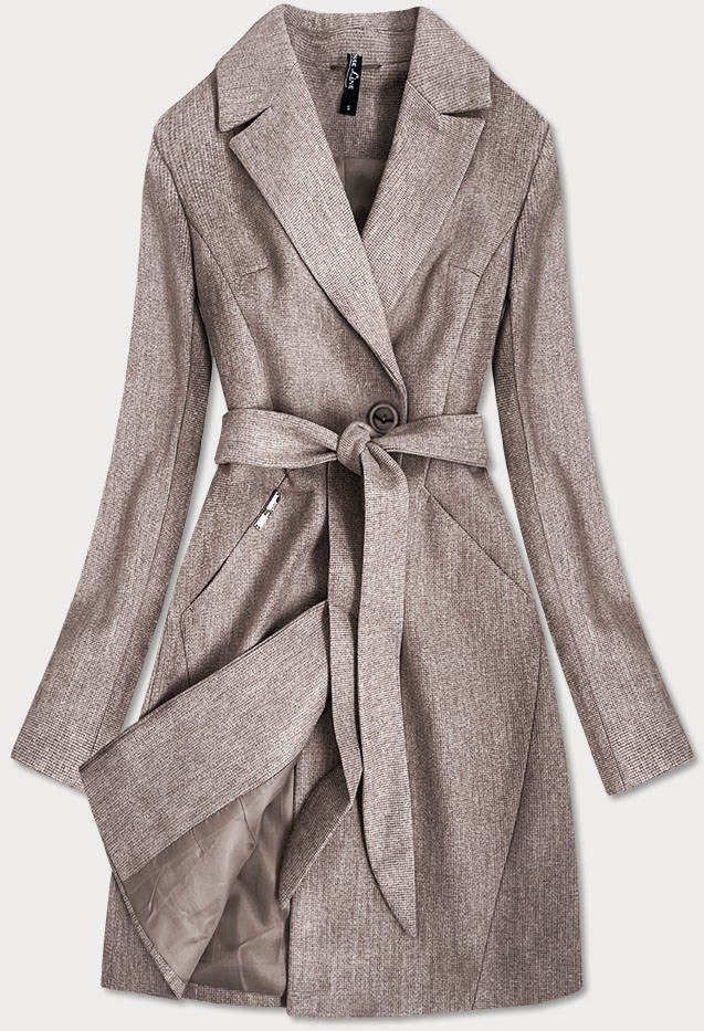 Hnědý dámský kabát s drobným károvaným vzorem (2706) odcienie brązu XXL (44)