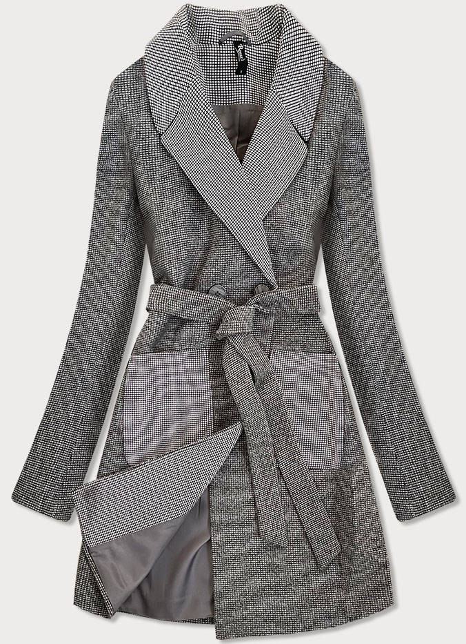 Šedý dámský károvaný dvouřadový kabát (2705) šedá XL (42)
