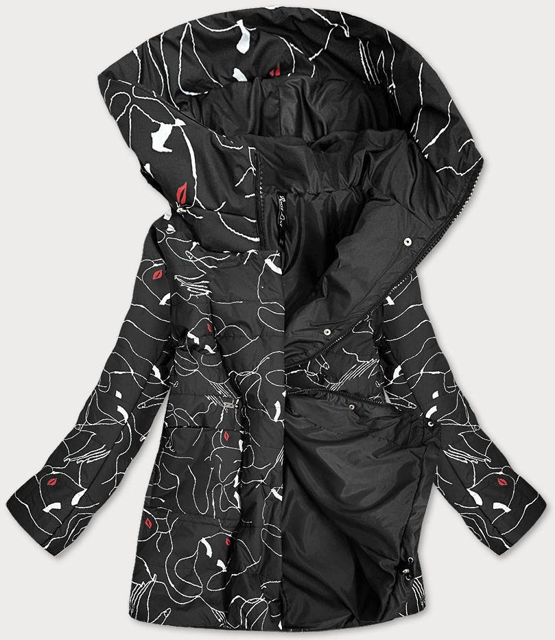 Černá dámská vzorovaná bunda (7720) odcienie czerni XXL (44)