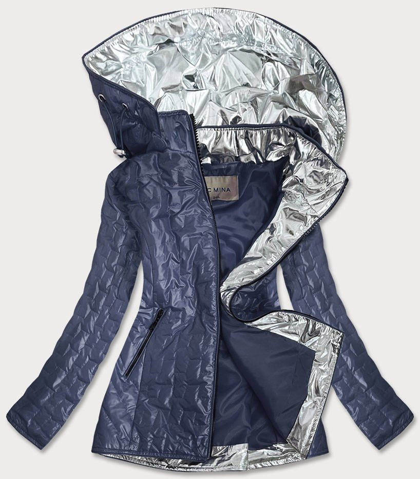 Světle modrá dámská bunda s ozdobnými vsadkami (MM50) odcienie niebieskiego XXL (44)