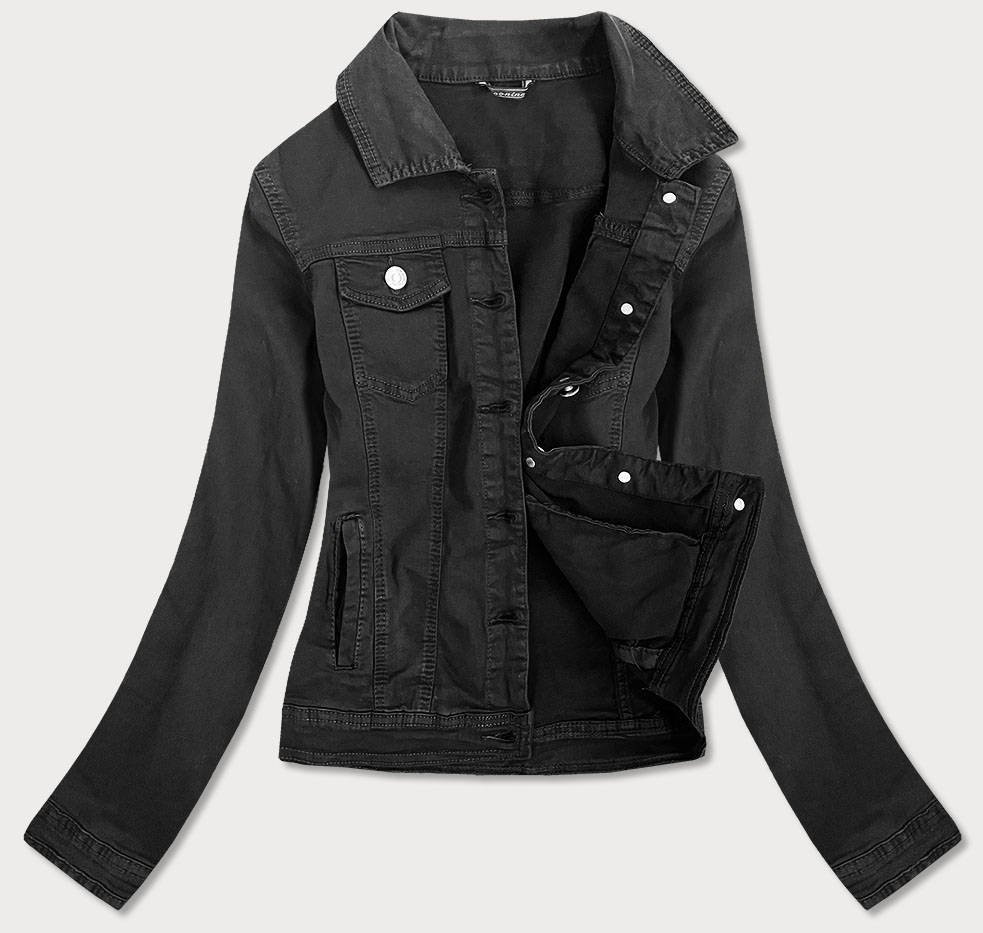 Vypasovaná černá dámská džínová bunda (F2331) odcienie czerni S (36)