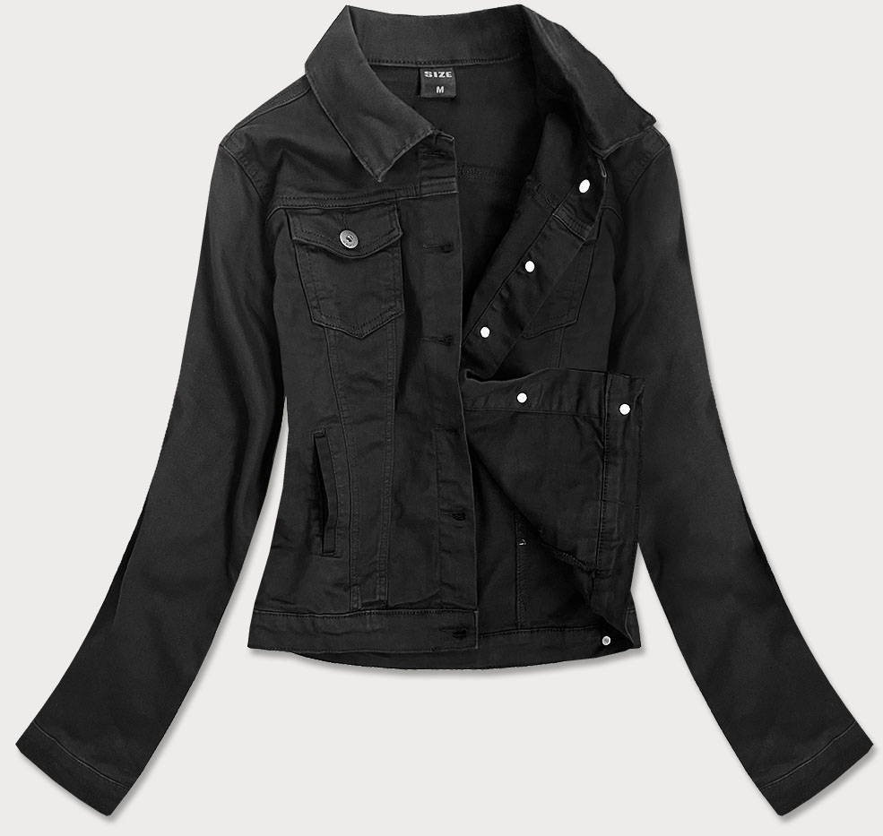 Jednoduchá černá dámská džínová bunda s kapsami (SA40) Černá L (40)