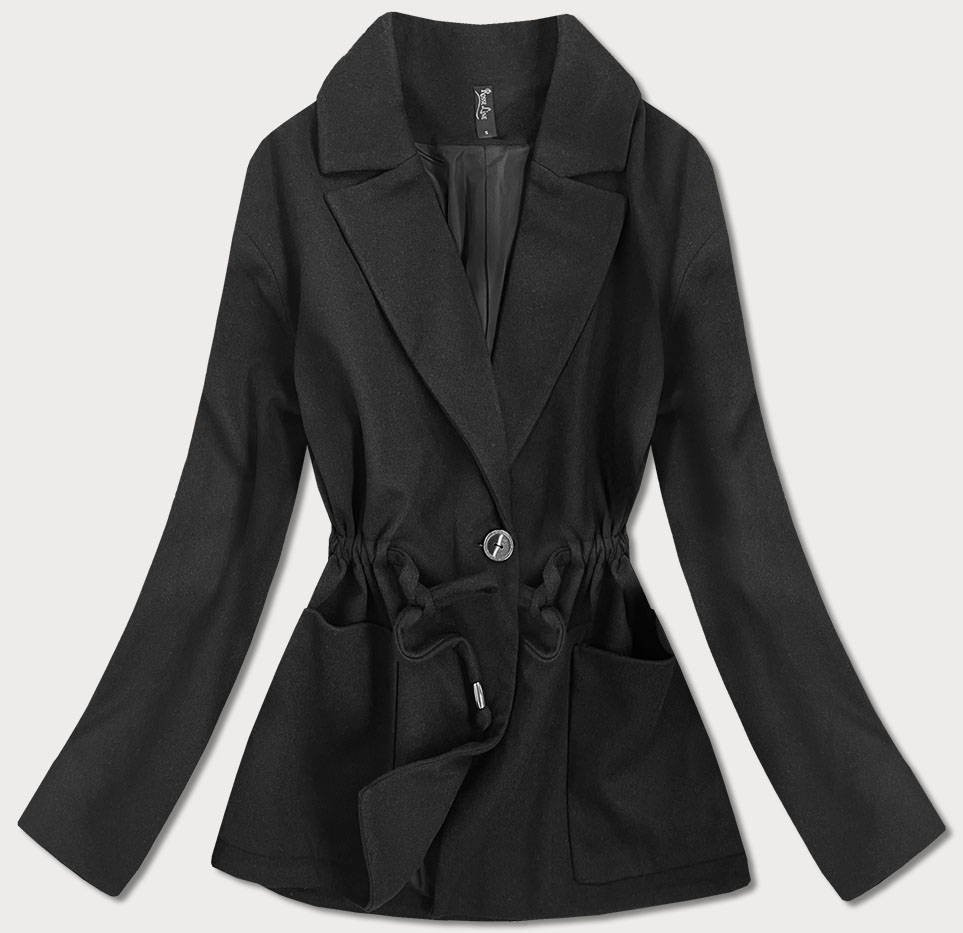 Krátký černý volný dámský kabát (2727) odcienie czerni XXL (44)