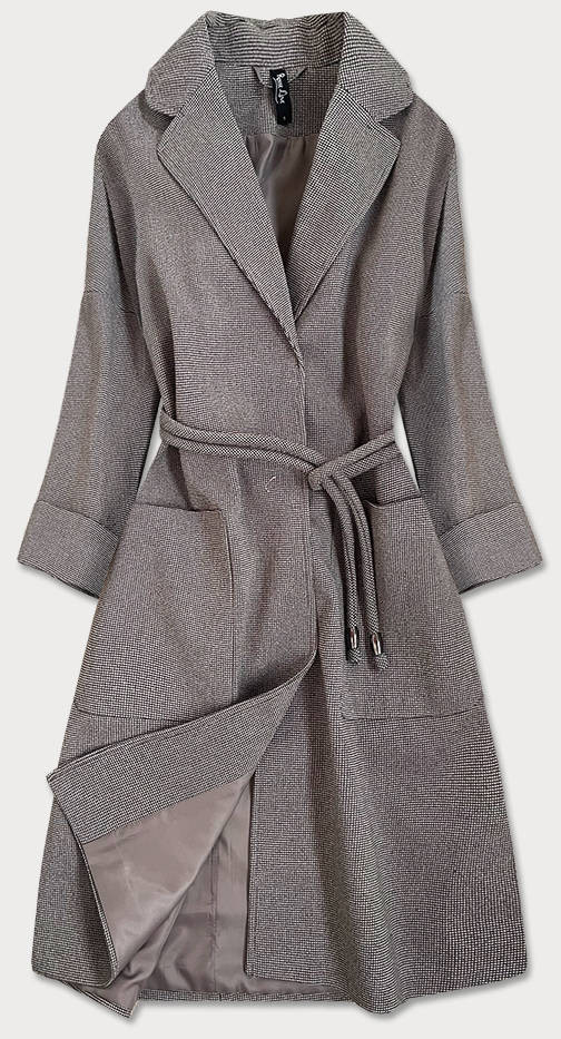 Hnědý károvaný dámský kabát se 3/4 rukávy (2718) odcienie brązu L (40)