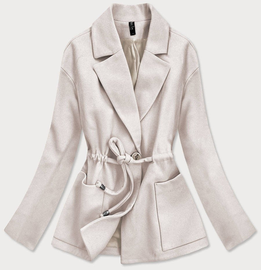 Volný dámský krátký kabát v barvě ecru (2727) odcienie beżu XXL (44)