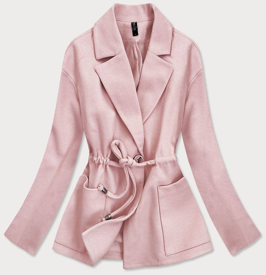 Krátký růžový volný dámský kabát (2727) odcienie różu XL (42)