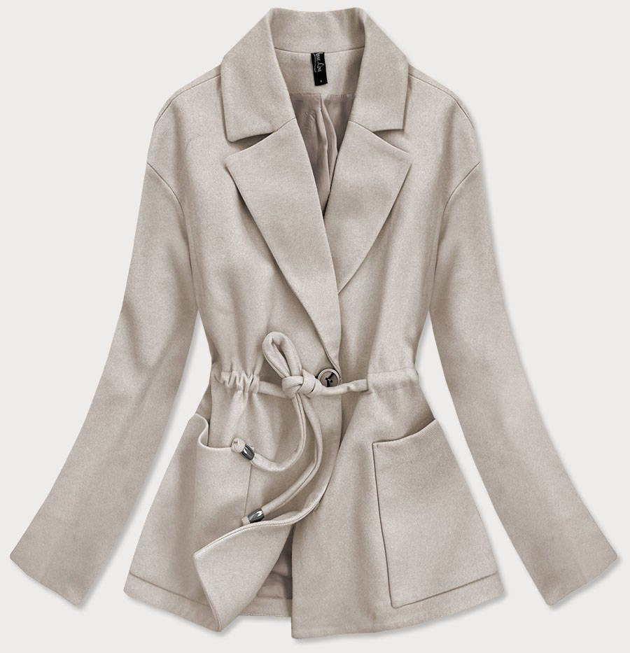 Volný béžový krátký dámský kabát (2727) odcienie beżu XL (42)