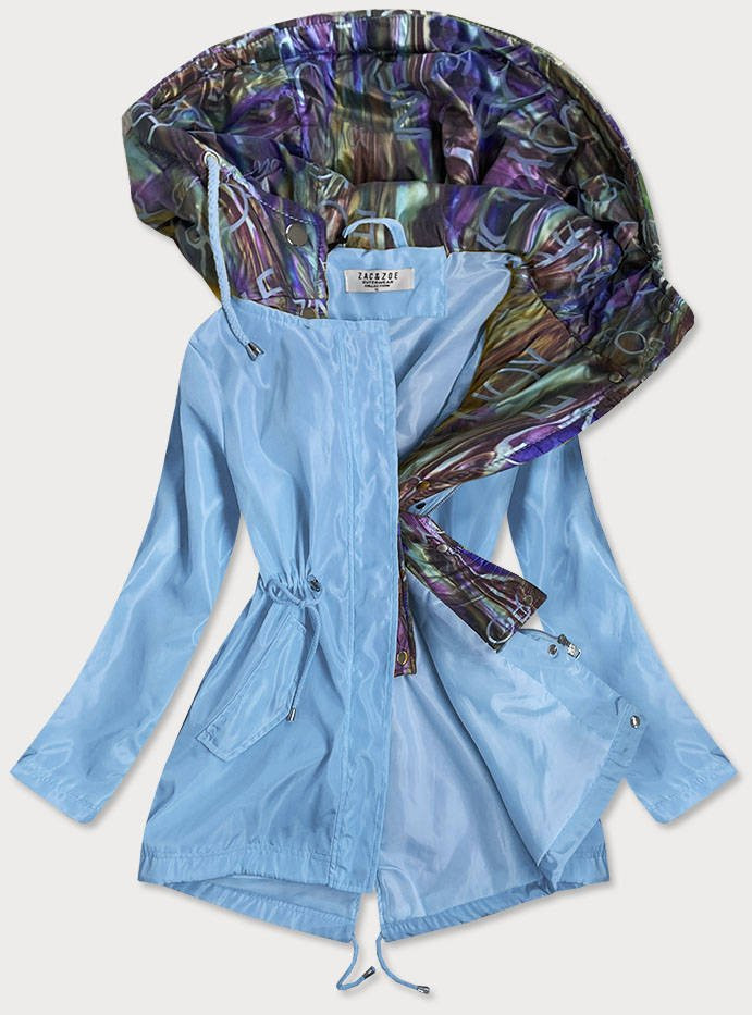 Světle modrá/vícebarevná dámská bunda s ozdobnou kapucí (YR2022) odcienie niebieskiego L (40)