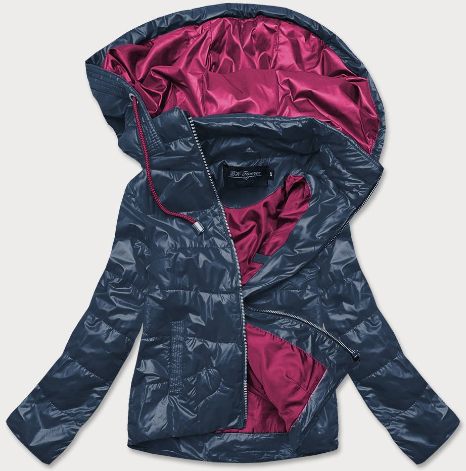 Modro-růžová dámská bunda s barevnou kapucí (BH2005) odcienie różu S (36)