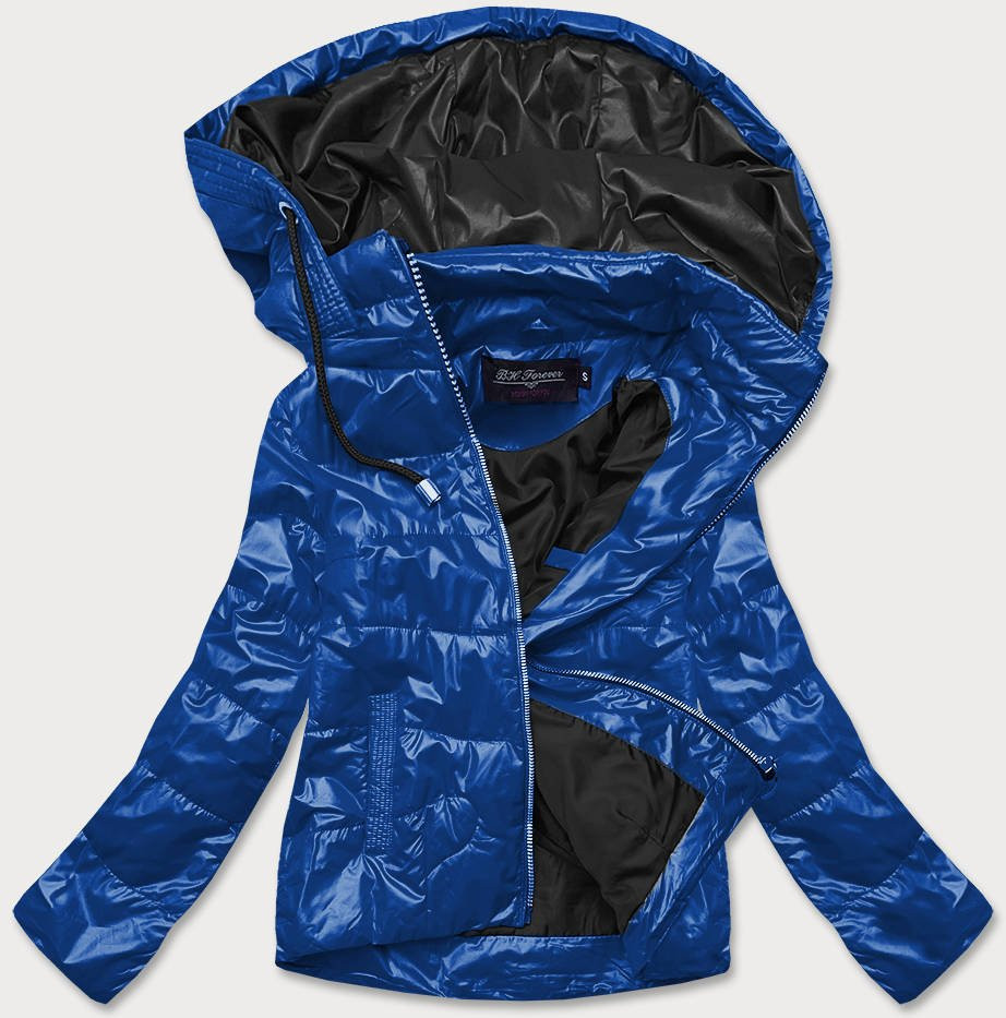 Modro-černá dámská bunda s barevnou kapucí (BH2005) odcienie niebieskiego S (36)