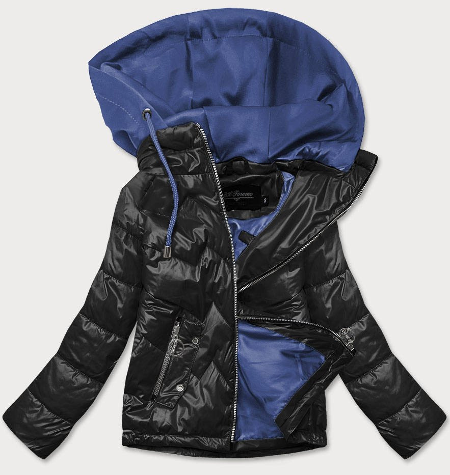 černo/modrá dámská bunda s kapucí (BH2003) odcienie niebieskiego XXL (44)