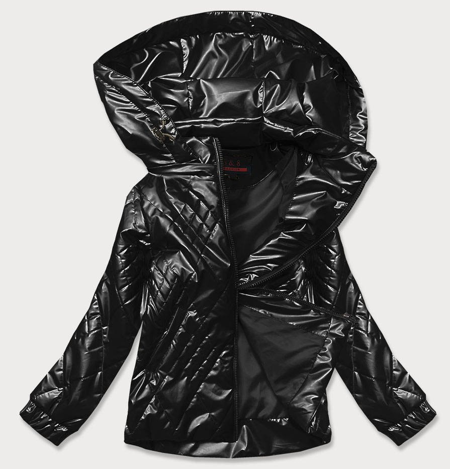 Černá dámská lesklá bunda (2021-02) odcienie czerni L (40)