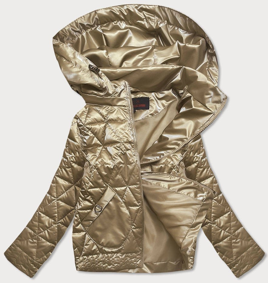 Zlatá metalická dámská bunda s kapucí (2021-01) odcienie żółtego M (38)