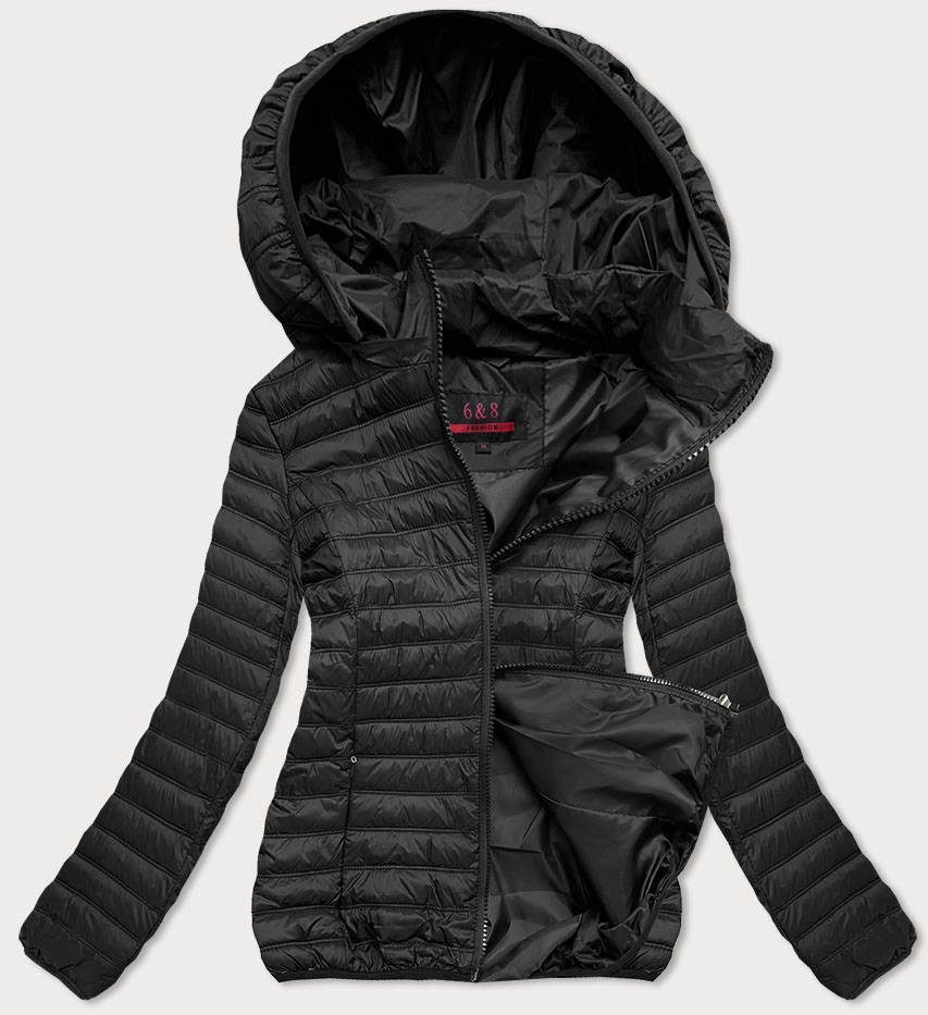 Černá prošívaná dámská bunda s kapucí (2021-09) odcienie czerni XL (42)