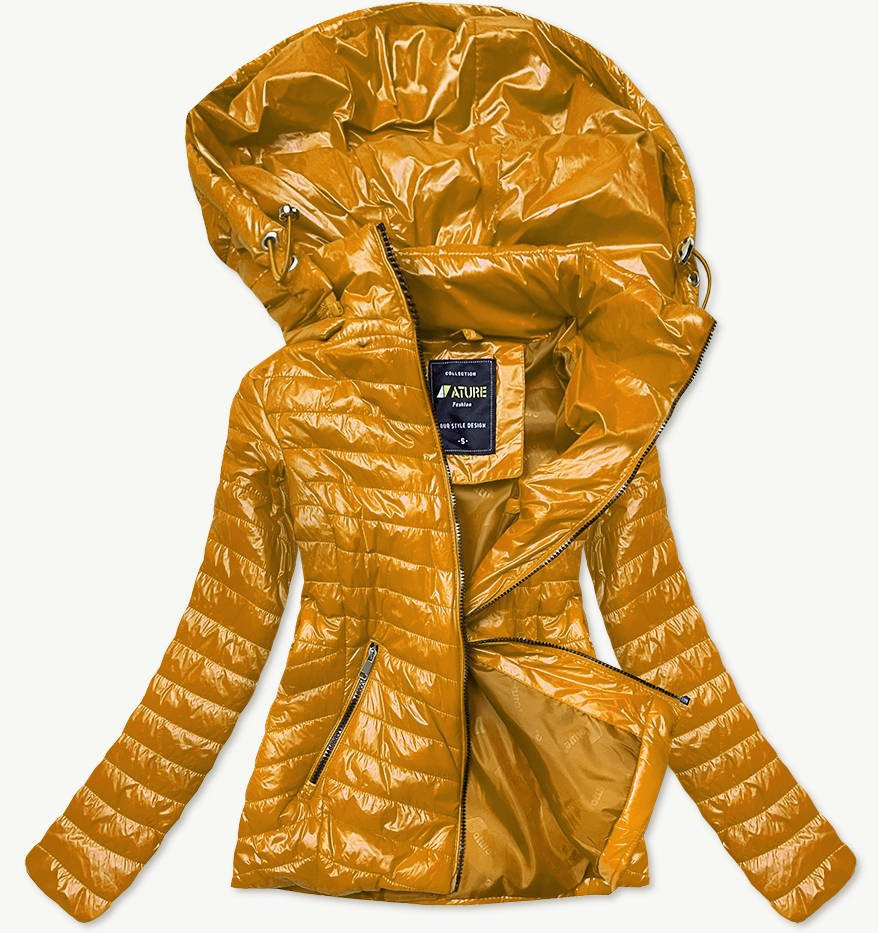 Lesklá dámská bunda v hořčicové barvě (6380) odcienie żółtego S (36)