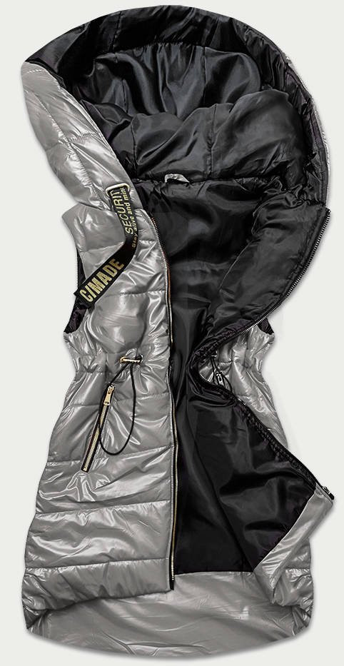 Lesklá vesta v grafitové barvě s kapucí (B9732-70) odcienie szarości XXL (44)