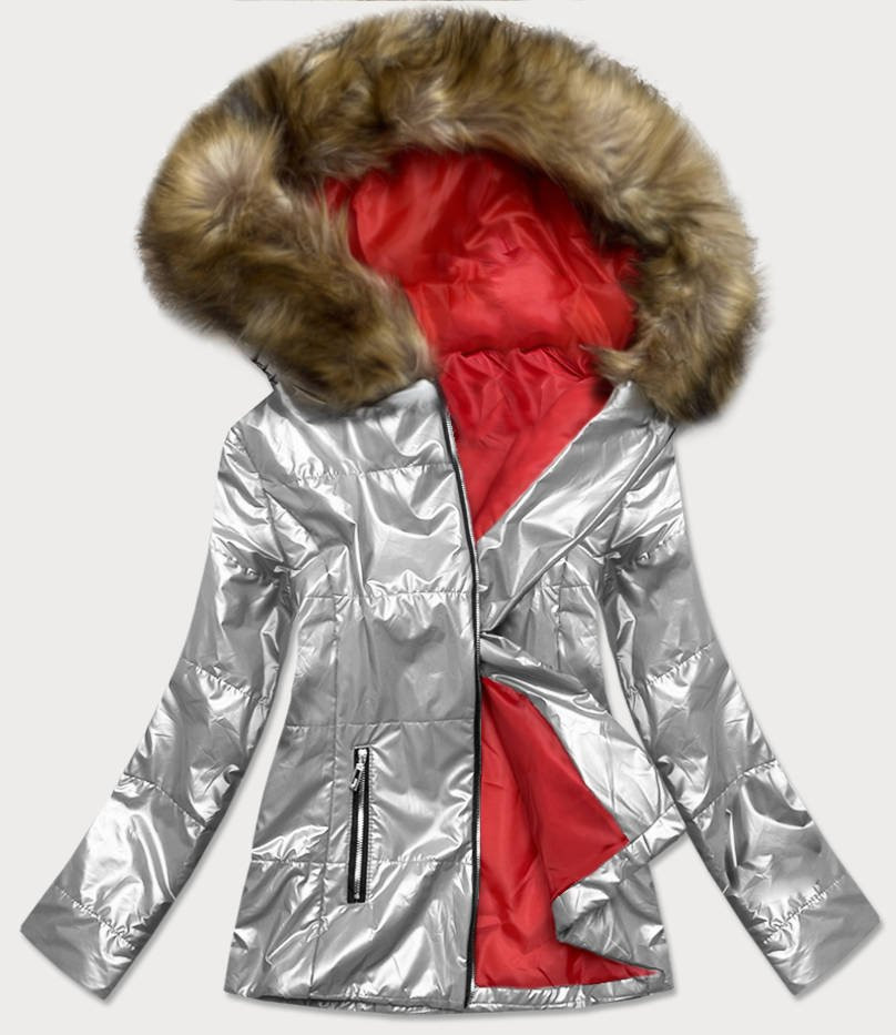 Lehká stříbrná dámská metalická zimní bunda (721ART) odcienie szarości L (40)
