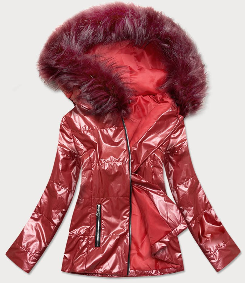 Lehká dámská zimní metalická bunda ve vínové bordó barvě (721ART) odcienie czerwieni M (38)