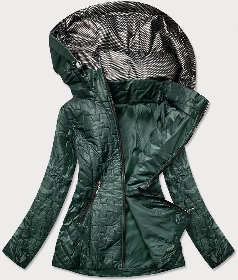 Dámská prošívaná bunda v lahvově zelené barvě (BR0121) odcienie zieleni 48