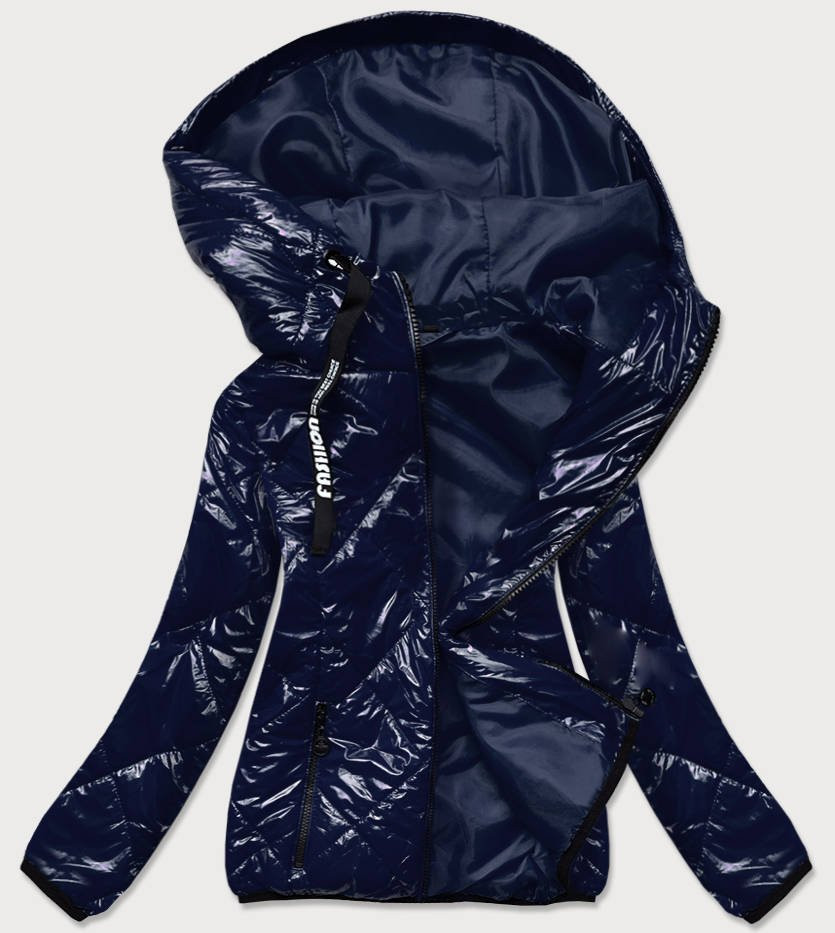 Tmavě modrá prošívaná bunda s kapucí (BR9776) odcienie niebieskiego 50