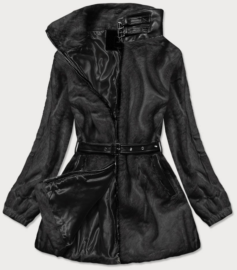 Černá kožešinová bunda se stojáčkem (GSQ2228) odcienie czerni S (36)