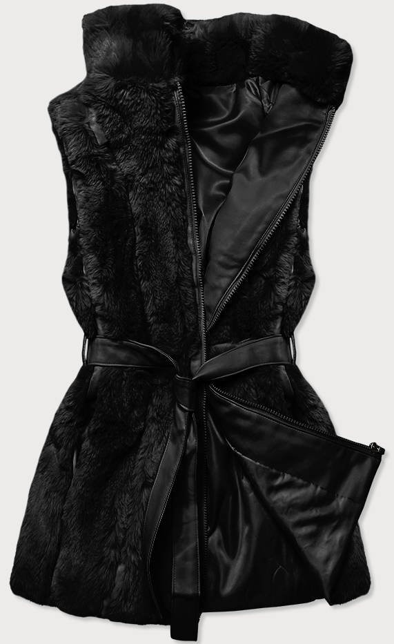 Černá dámská kožíšková vesta (BR9598-1) černá XL (42)