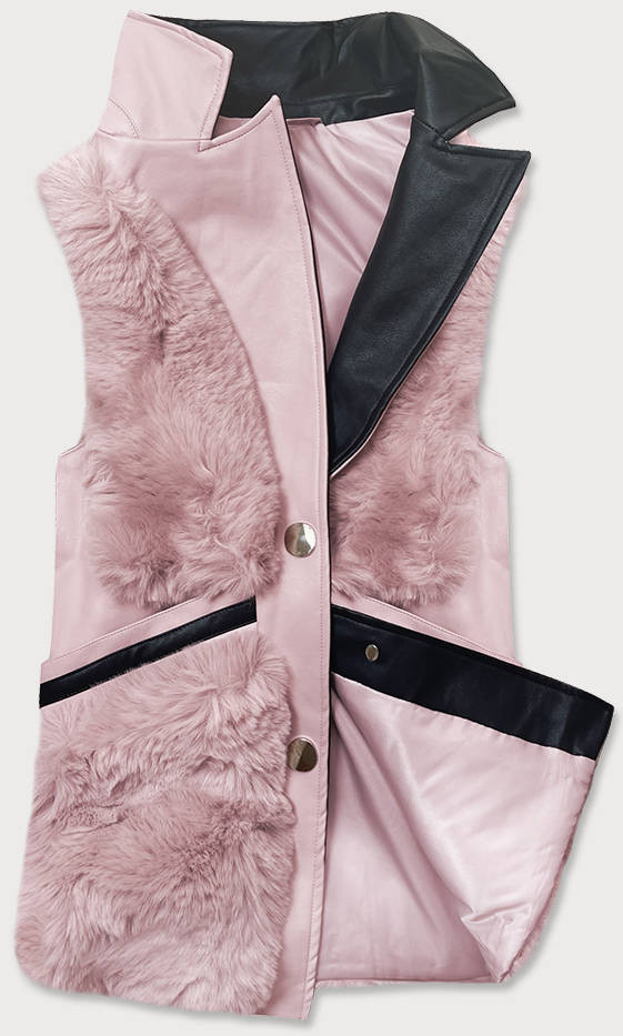 Růžová dámská vesta s kožíškem (BR9593-51) růžová L (40)