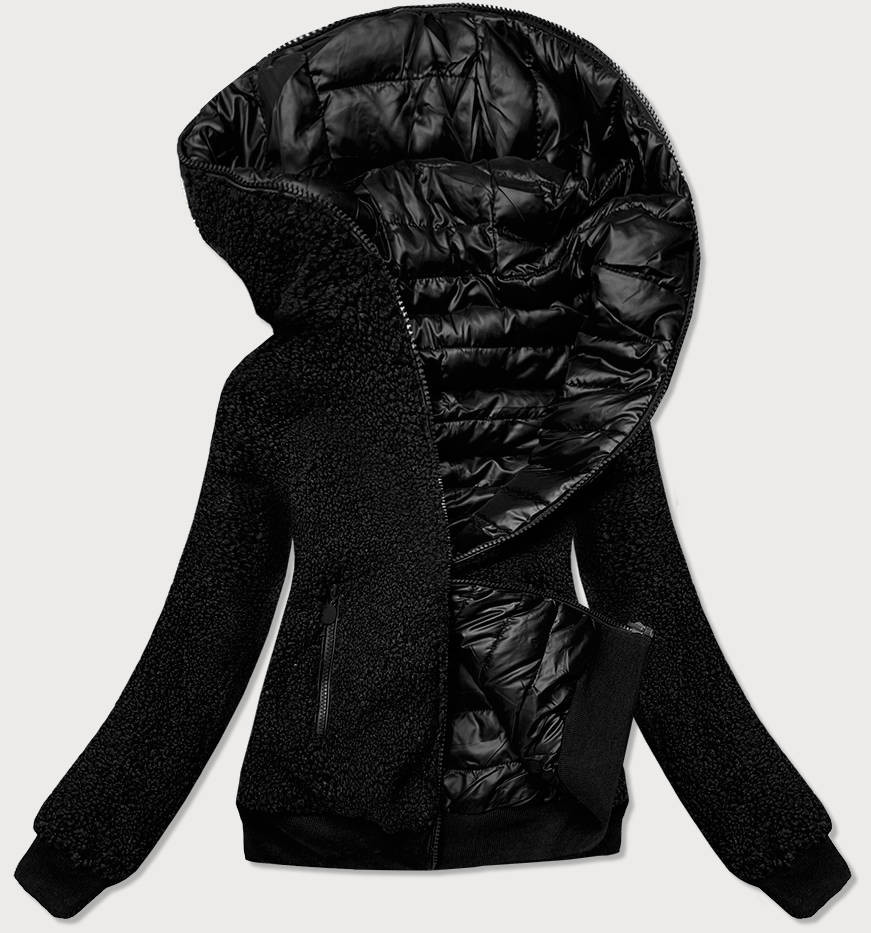Oboustranná černá dámská bunda typu "beránek" (H-989-01) odcienie czerni XL (42)
