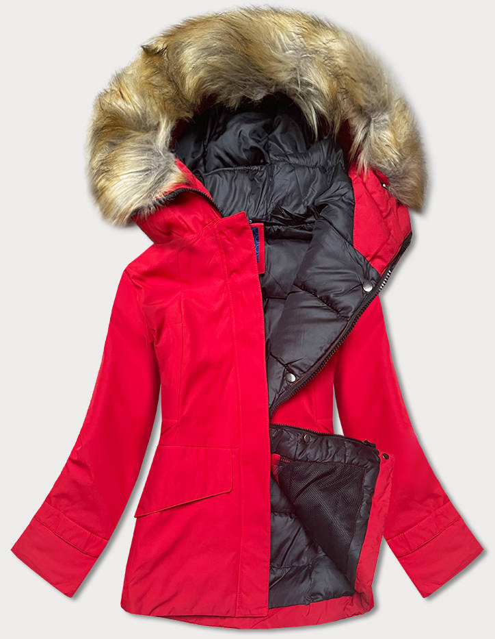 Červená dámská zimní bunda s kapucí (J9-066) odcienie czerwieni XXL (44)