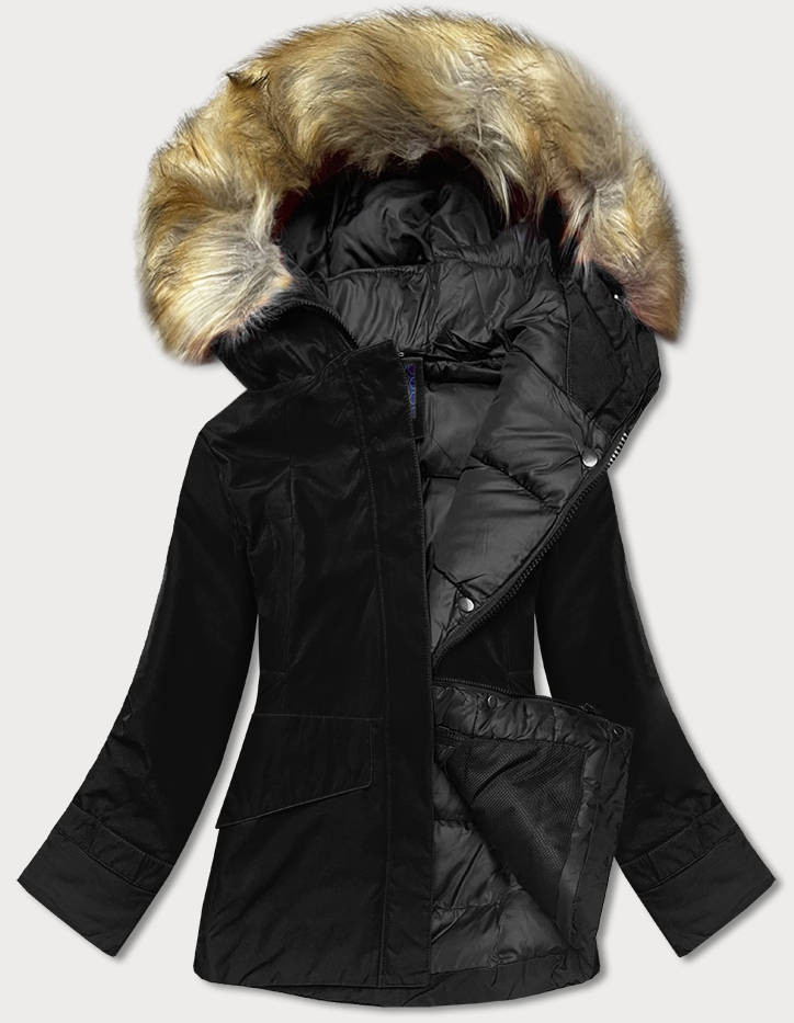 Černá dámská zimní bunda s kapucí (J9-066) odcienie czerni S (36)