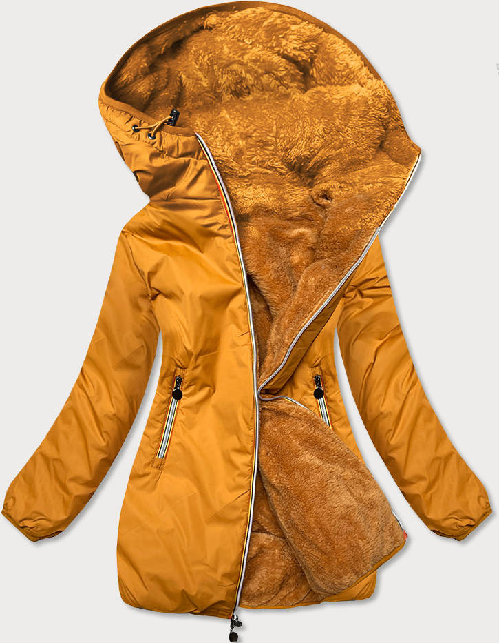 Oboustranná dámská bunda v hořčicové barvě (H1038-37) odcienie żółtego S (36)