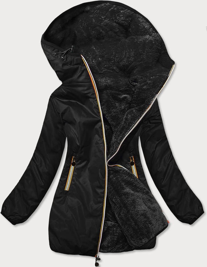 Oboustranná černá dámská bunda (H1038-01) odcienie czerni XXL (44)