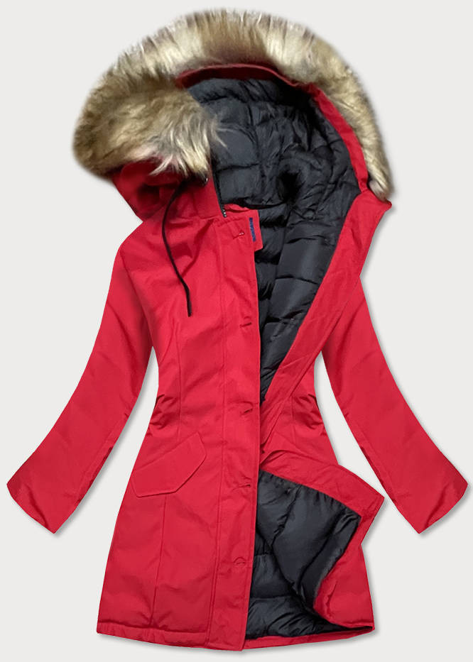 Červená dámská zimní bunda s kapucí (J9-065) odcienie czerwieni XL (42)