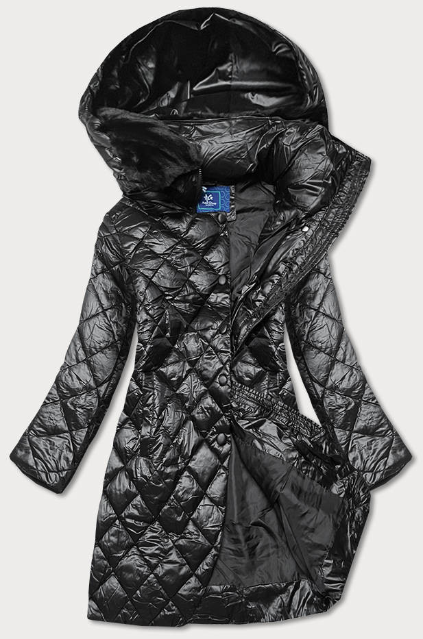 Černá dámská bunda s kožíškovým límcem (J9-068) odcienie czerni S (36)